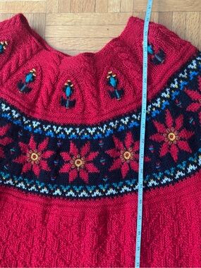 Dale of Norway WOOL Vintage Red Floral Fair Isle Yoke Sweater